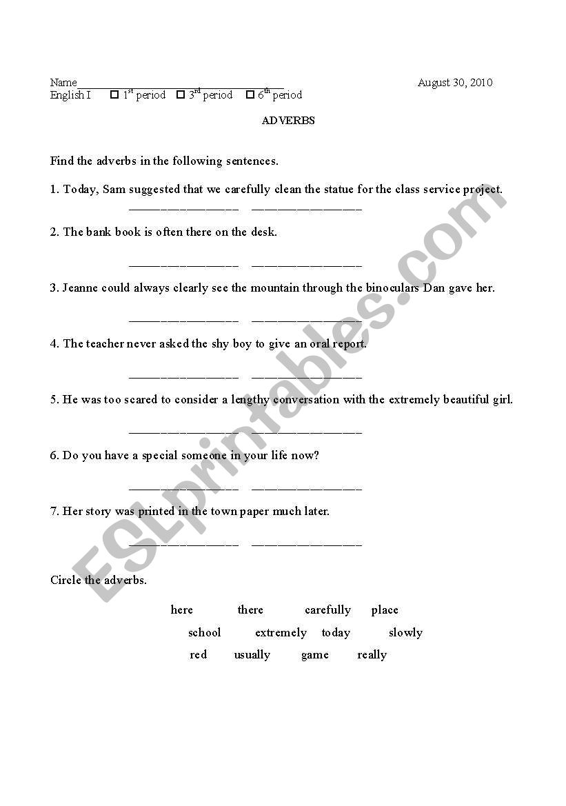 Adverbs worksheet