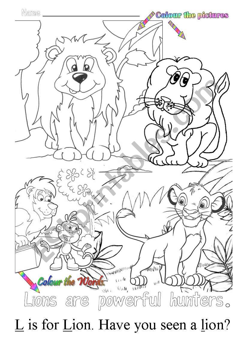 L is for lion worksheet