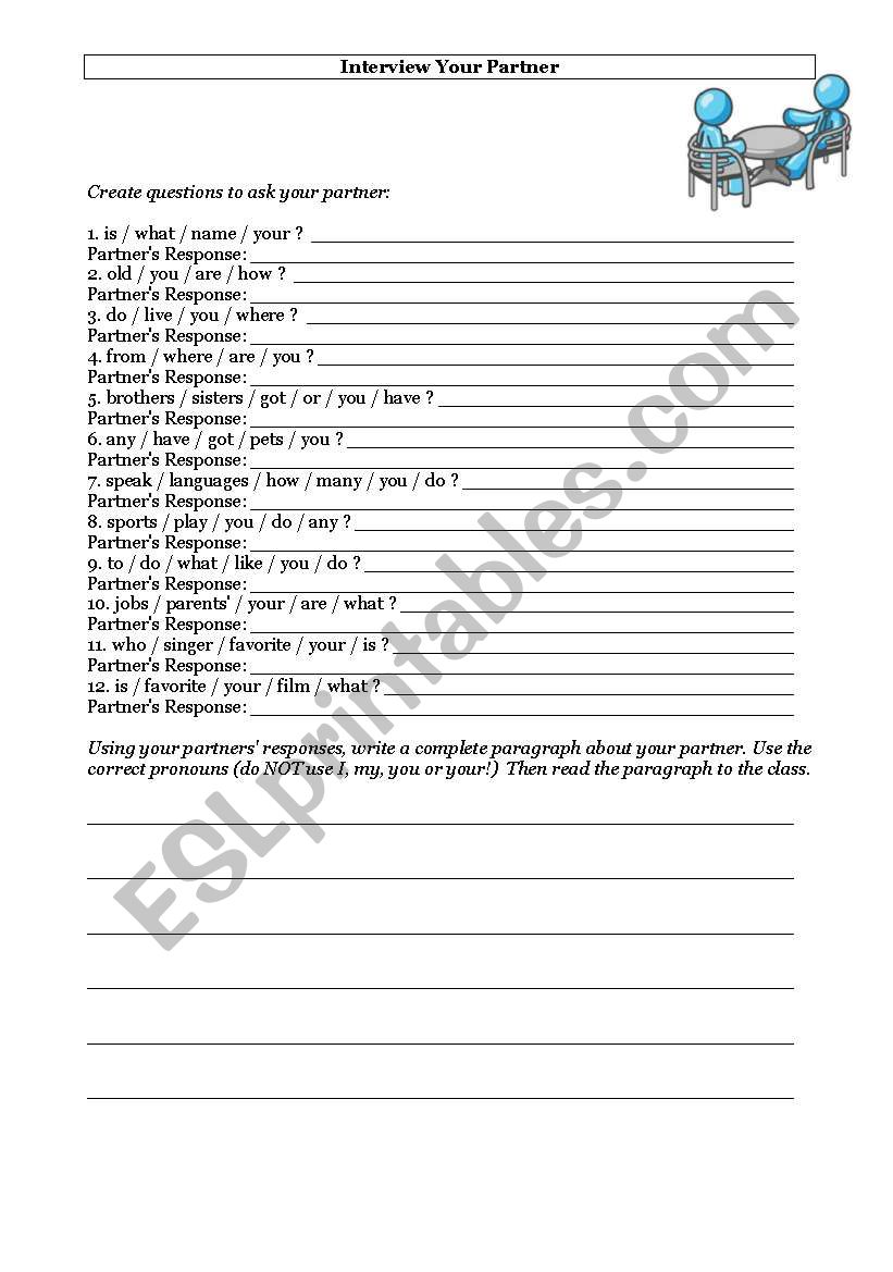 Interview your partner worksheet