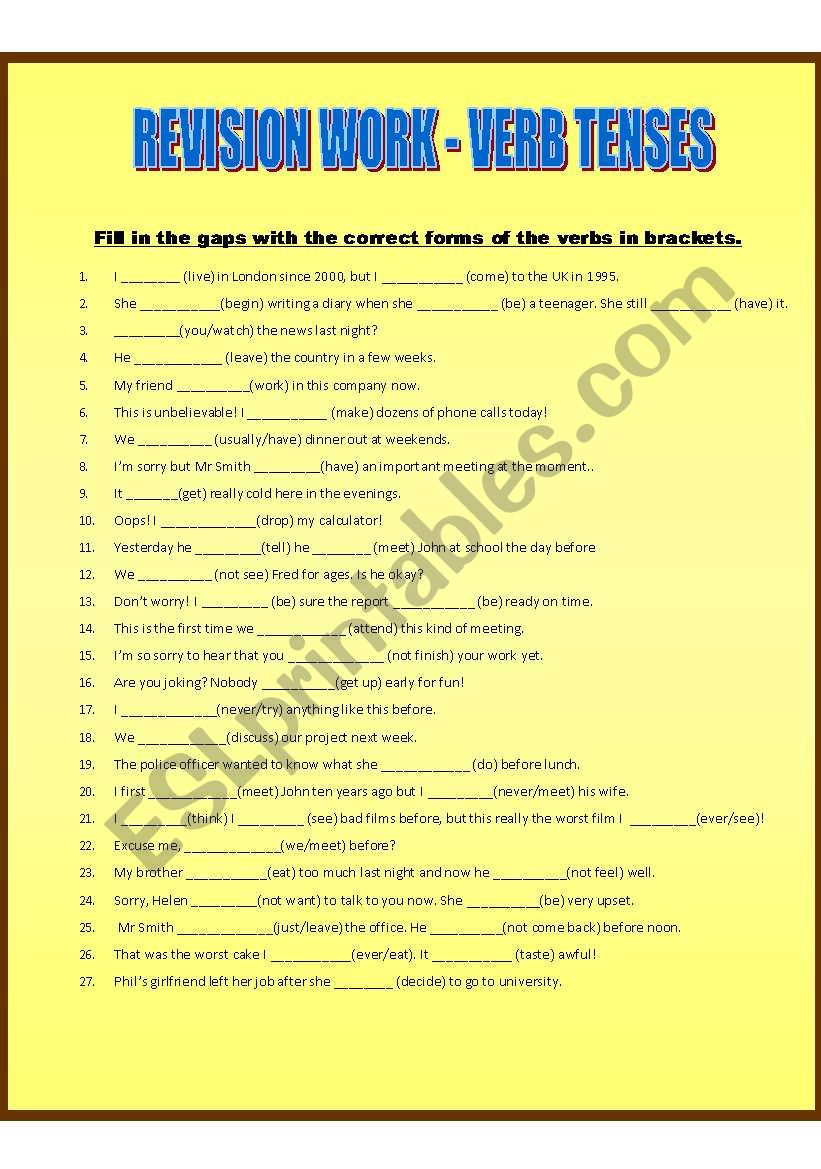 Verb Tenses  worksheet