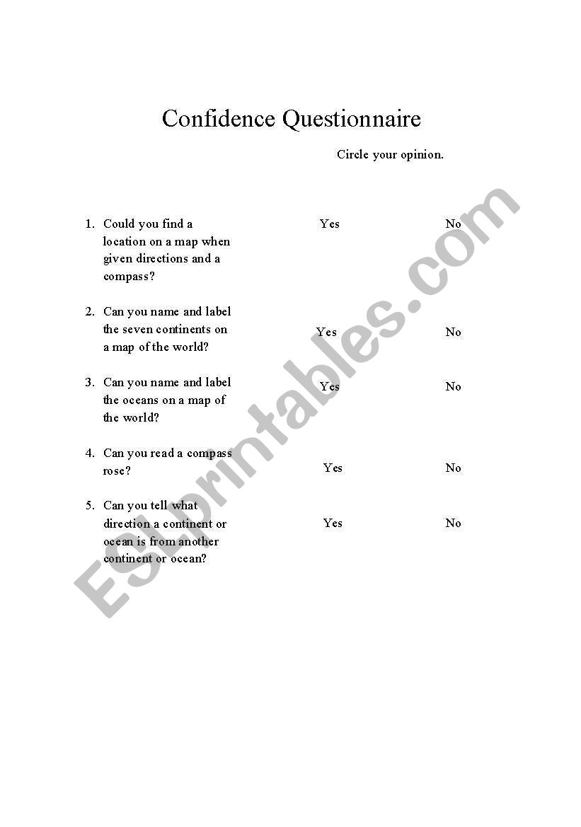 Questionnaire worksheet