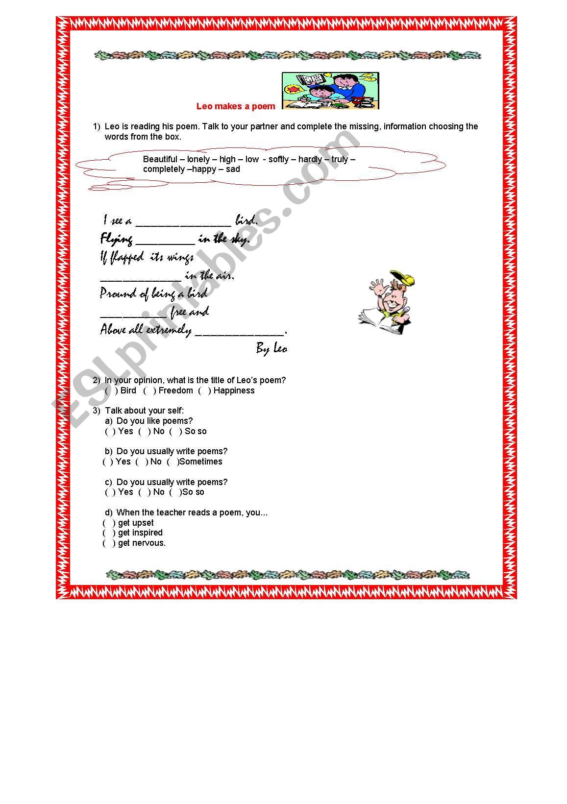 M ake a poem worksheet