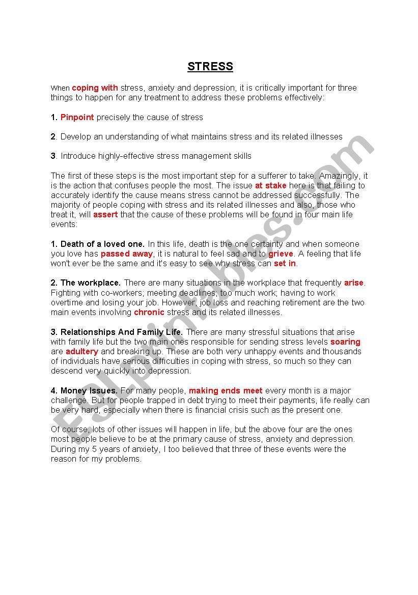 Coping with Stress worksheet