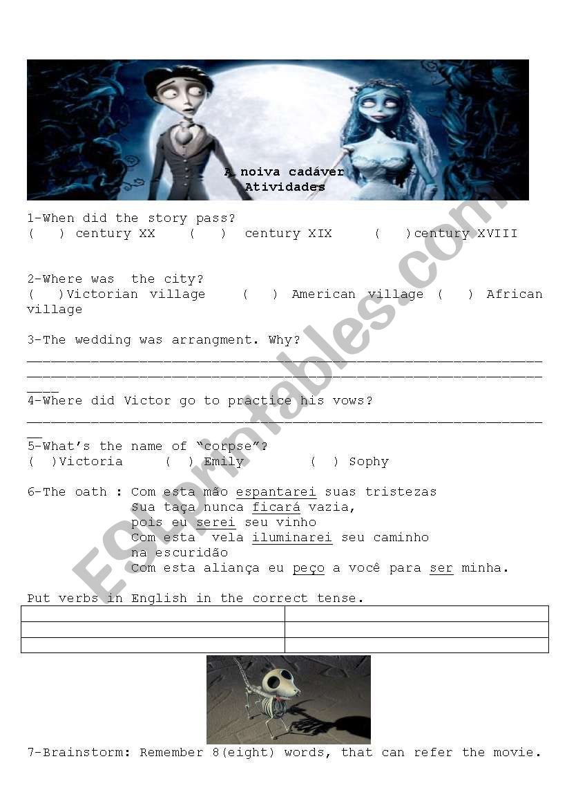 Corpse Bride worksheet