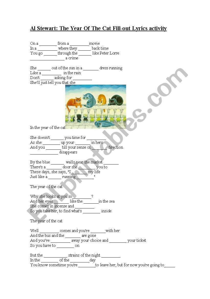 Song activity Year of the cat worksheet