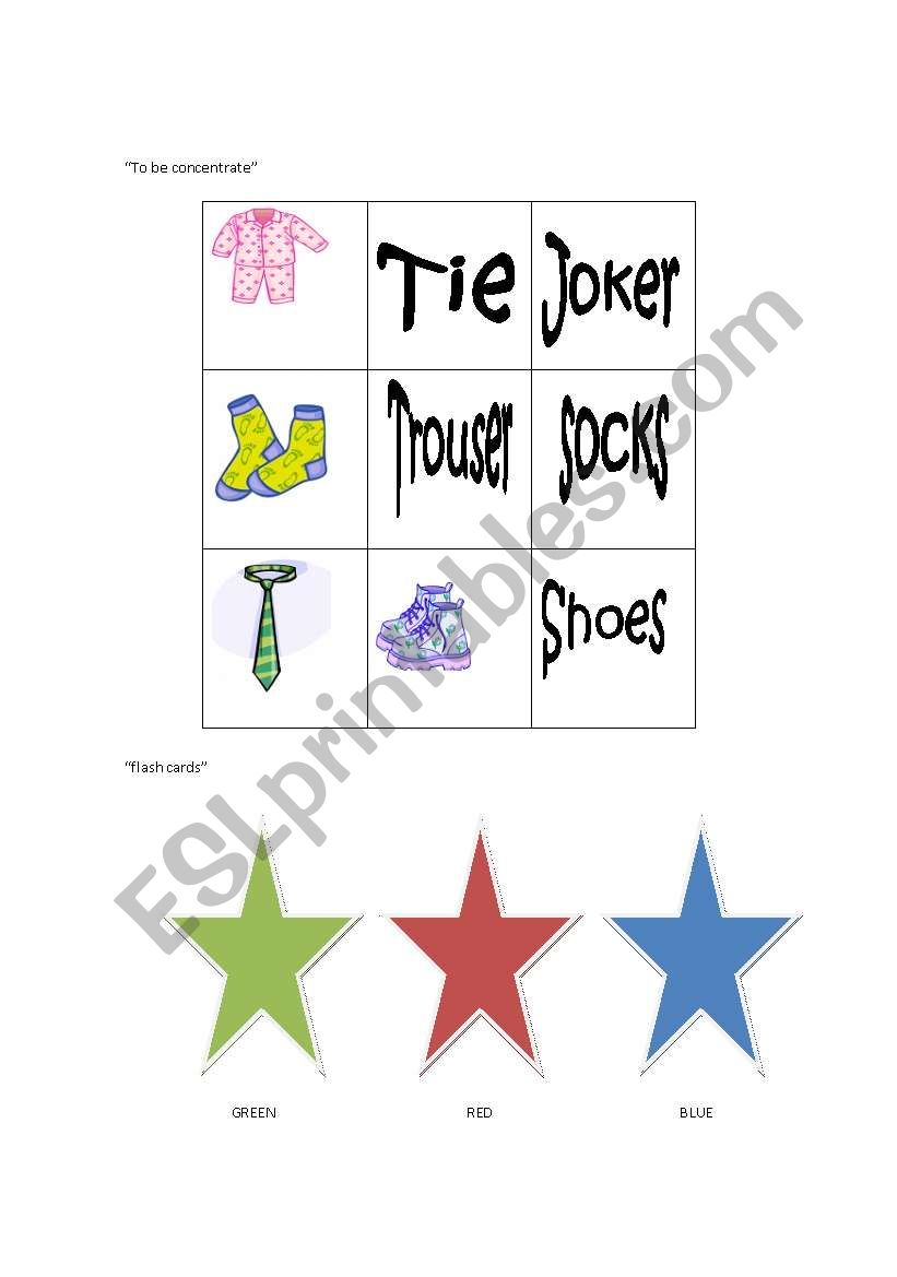 clothes bingo and colors worksheet