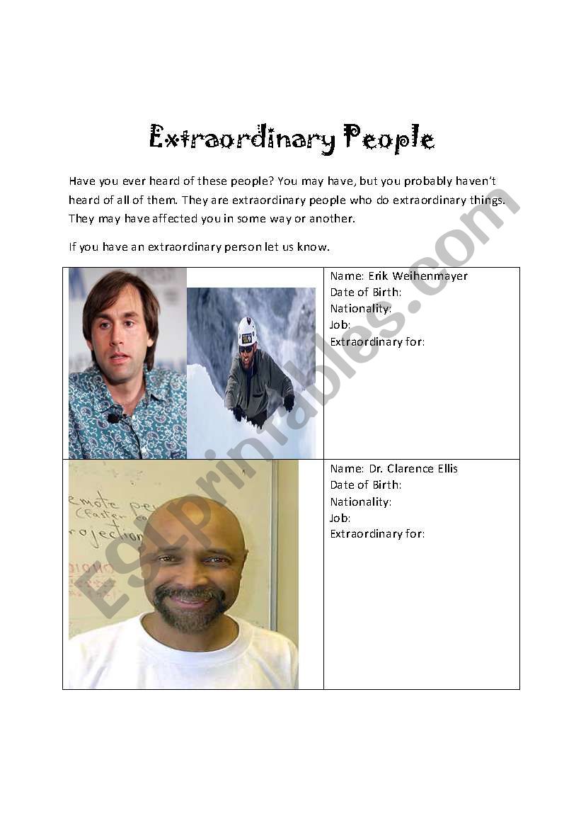 Extraordinary people worksheet