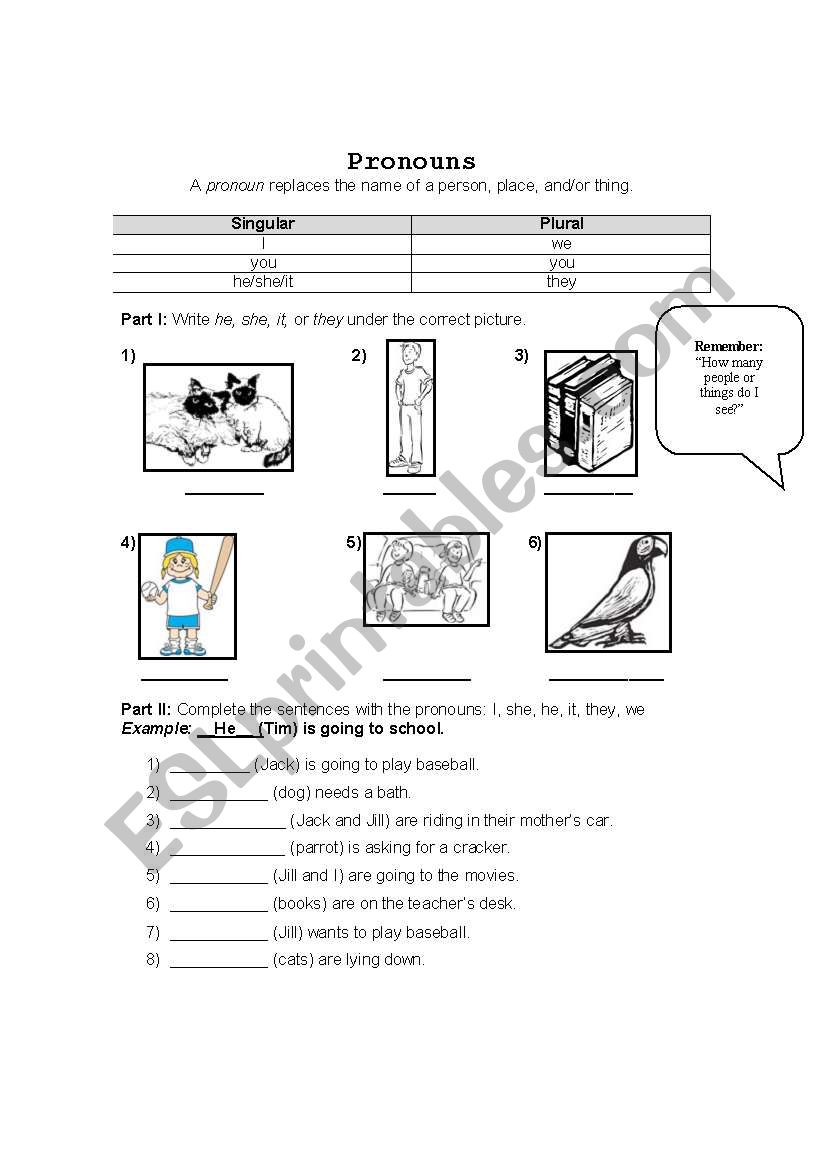 Using Pronouns worksheet