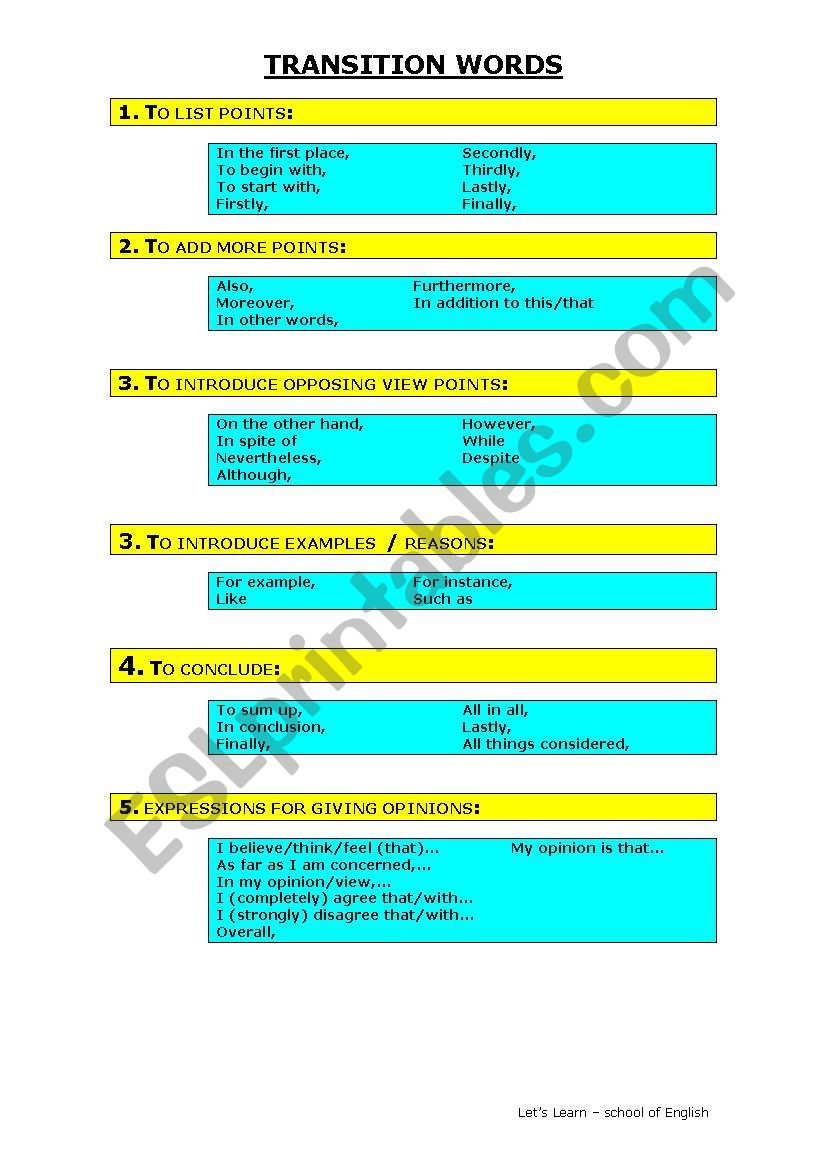 Transition Words worksheet