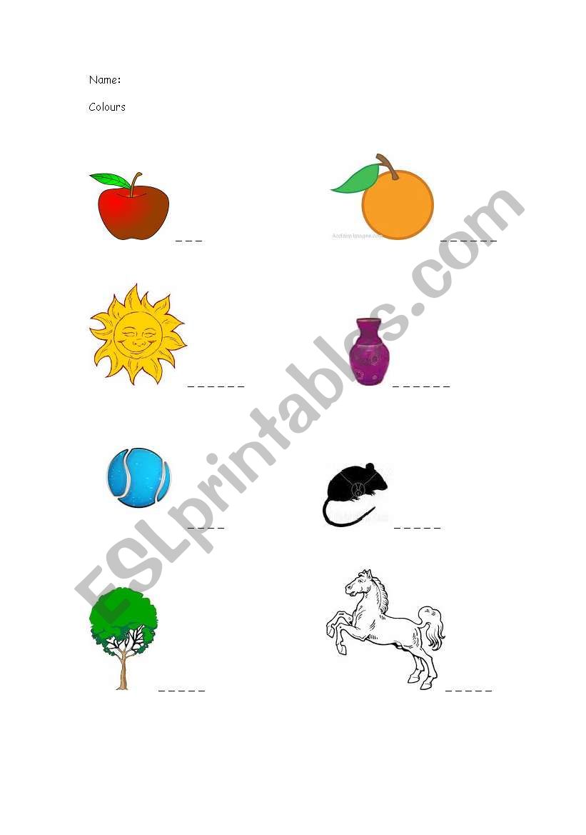 colours worksheet