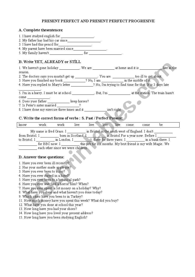 present perfect tense worksheet