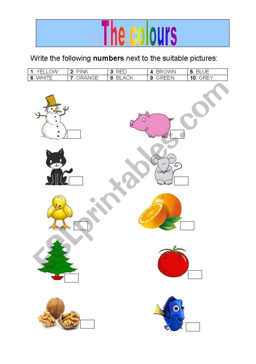 Colours worksheet