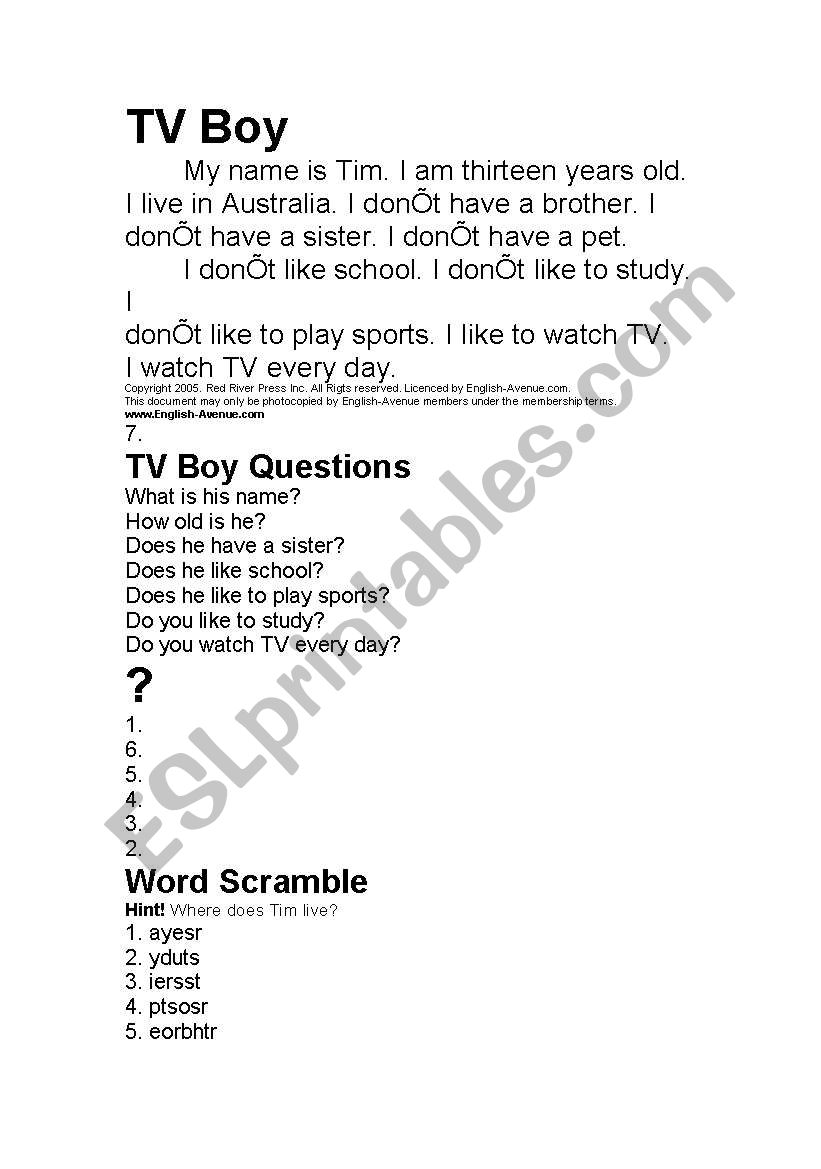 Story worksheet