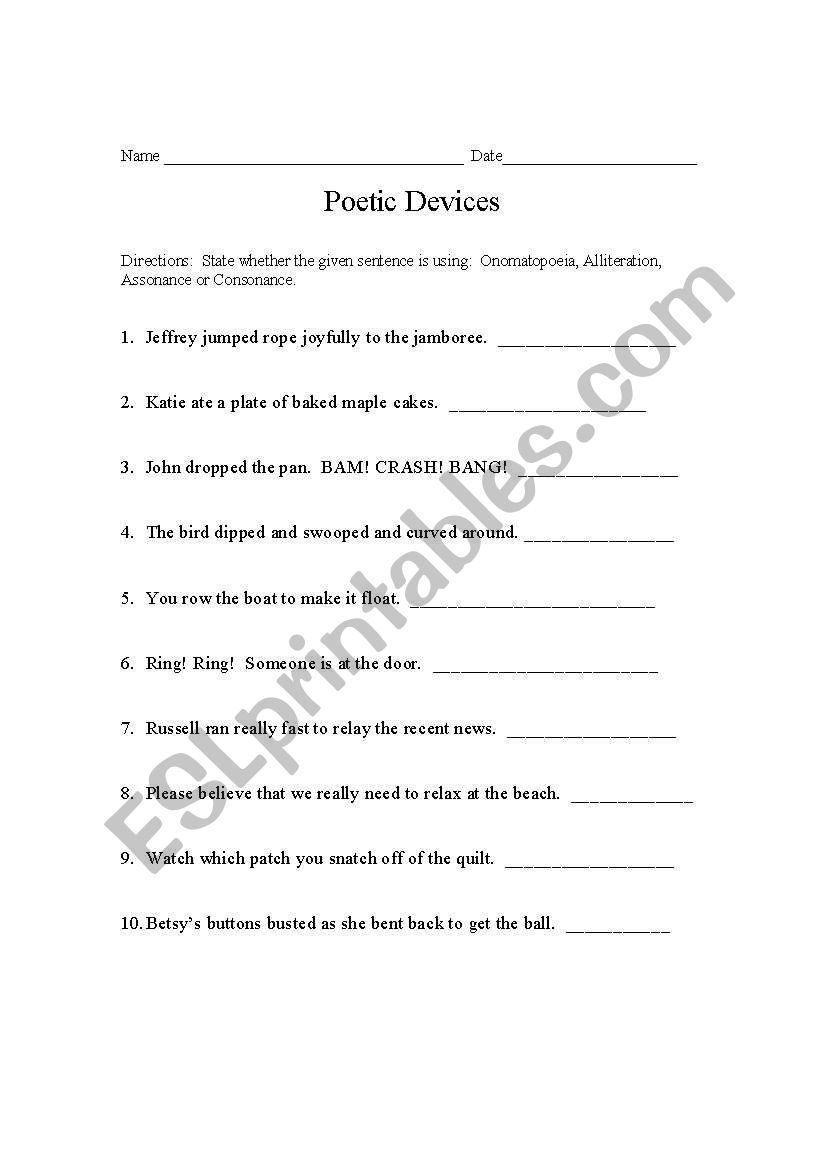 Poetic Devices worksheet