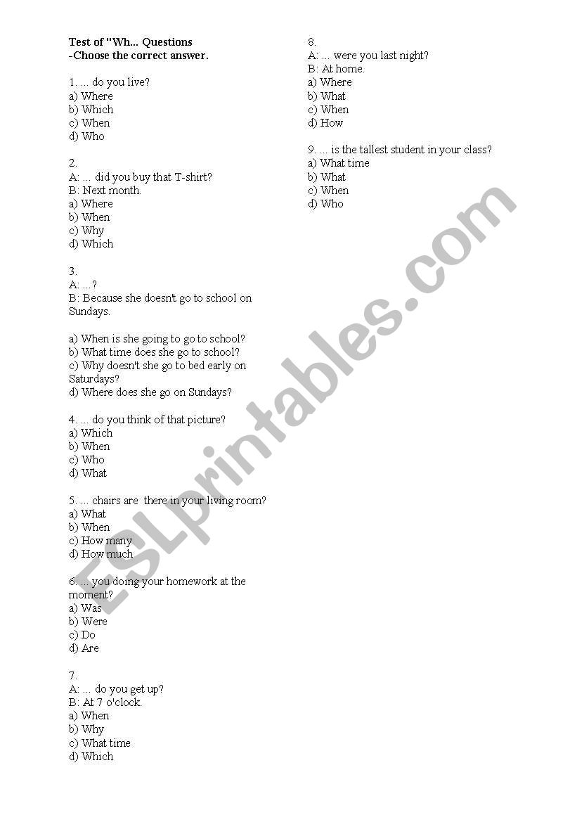 wh- questions worksheet