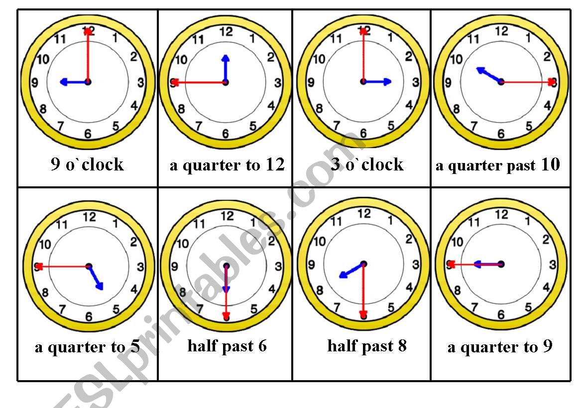 Telling Time Bingo card nr.1/6