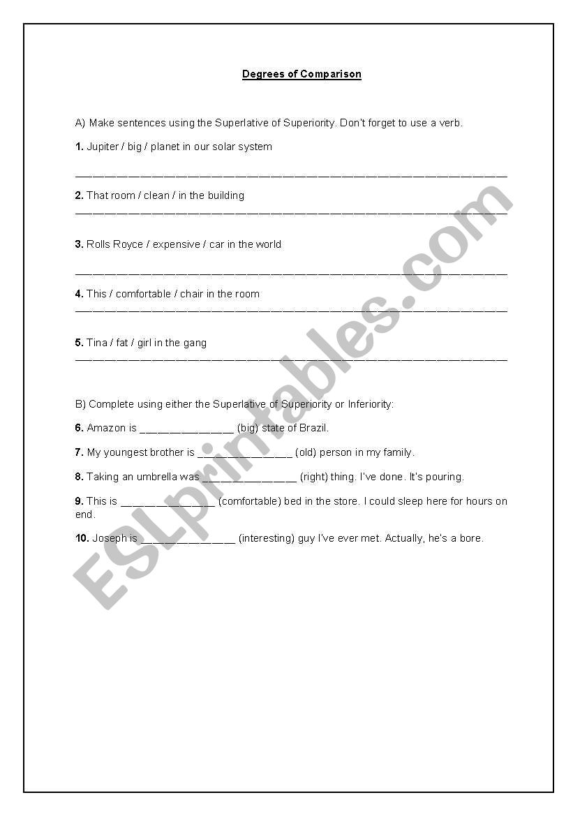 Degrees of comparison worksheet