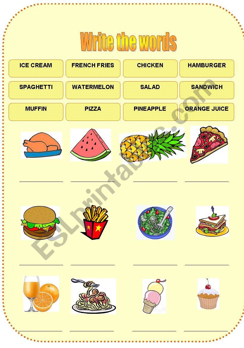Food review - write the words worksheet