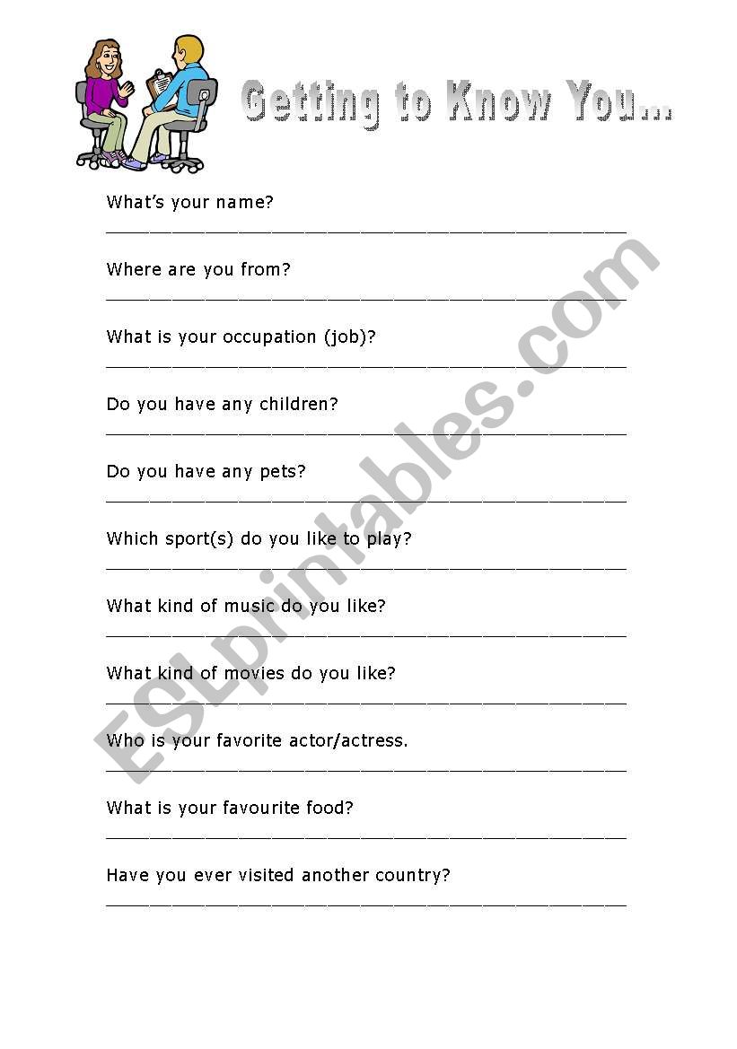 Pair Interviews worksheet