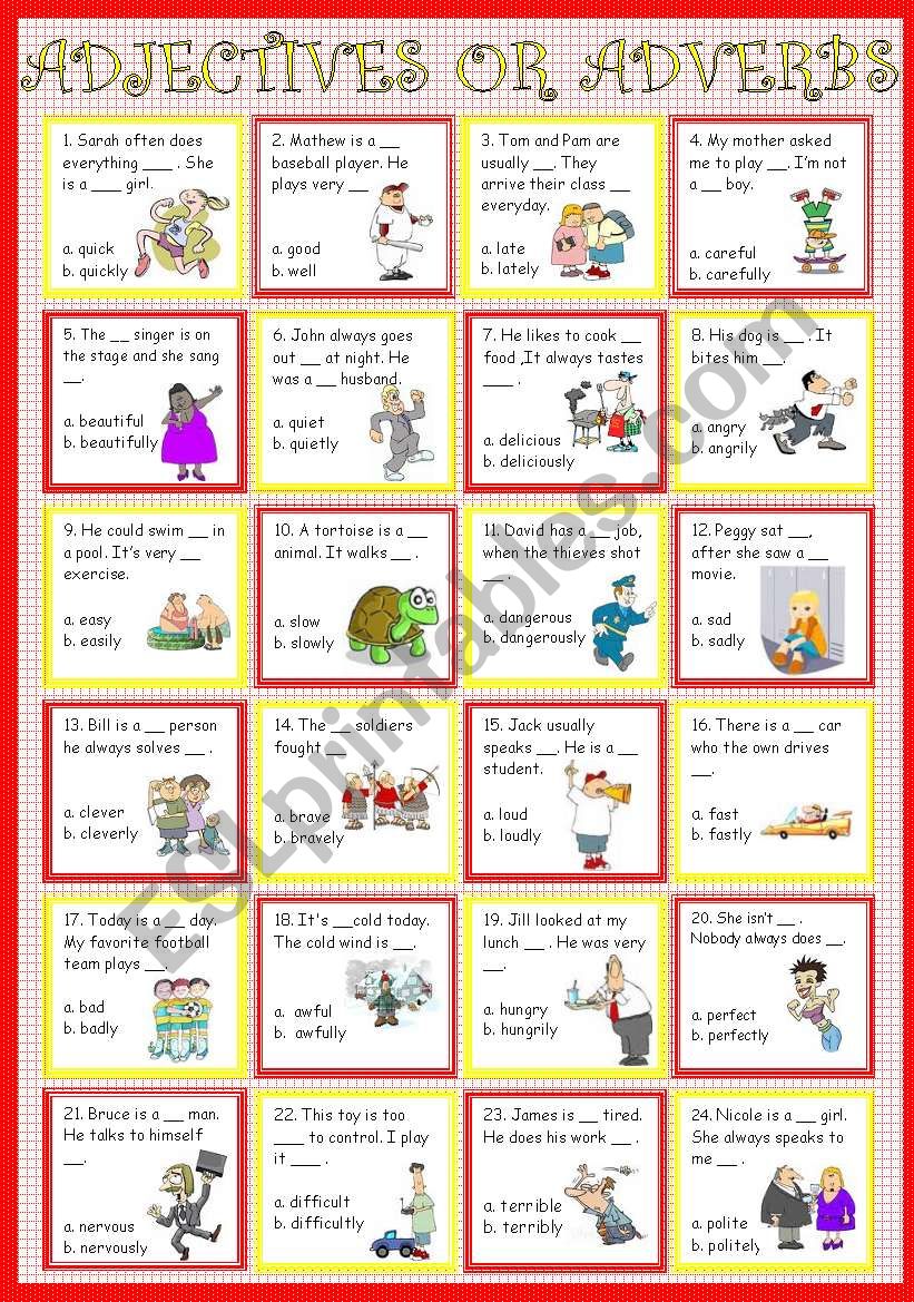 Adjectives or Adverb worksheet