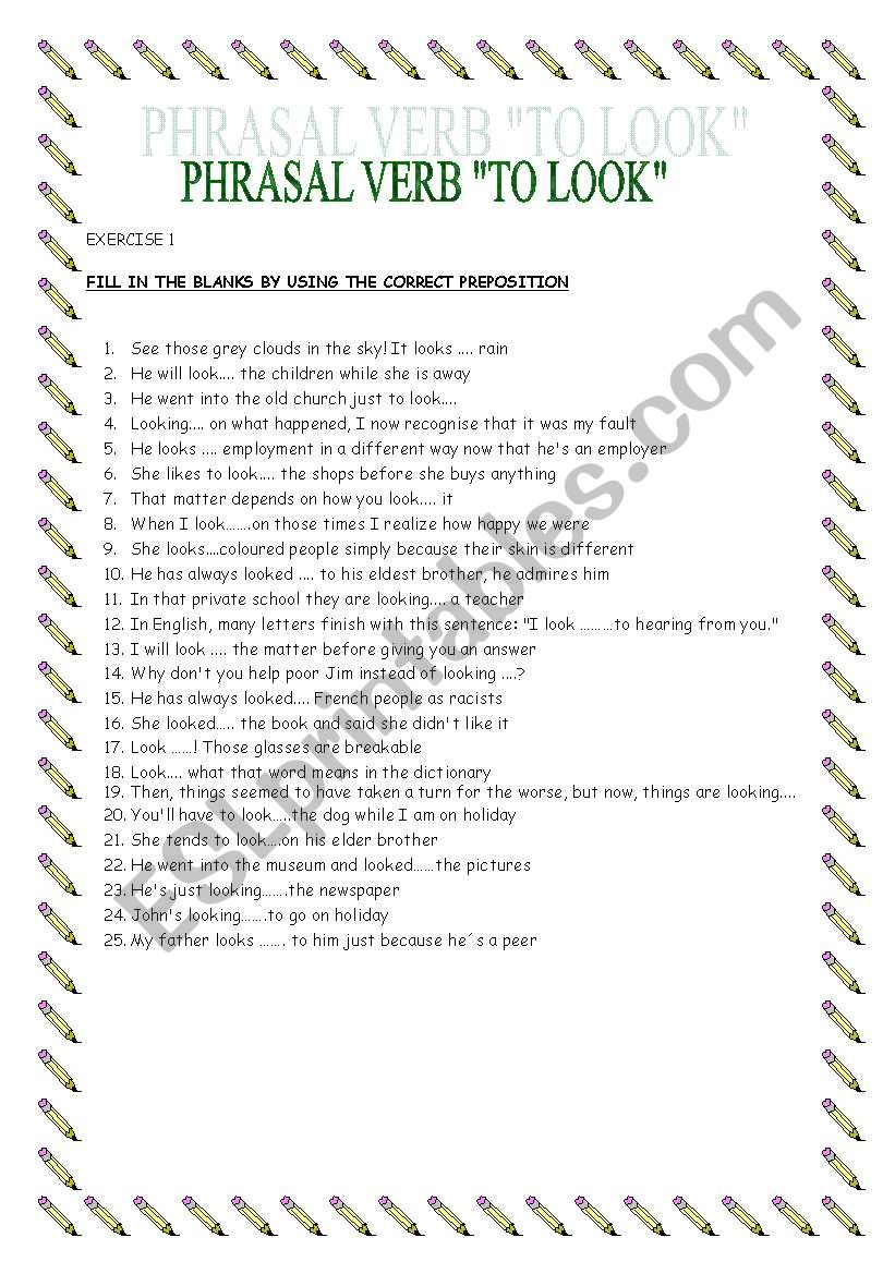 PHRASAL VERB TO LOOK worksheet