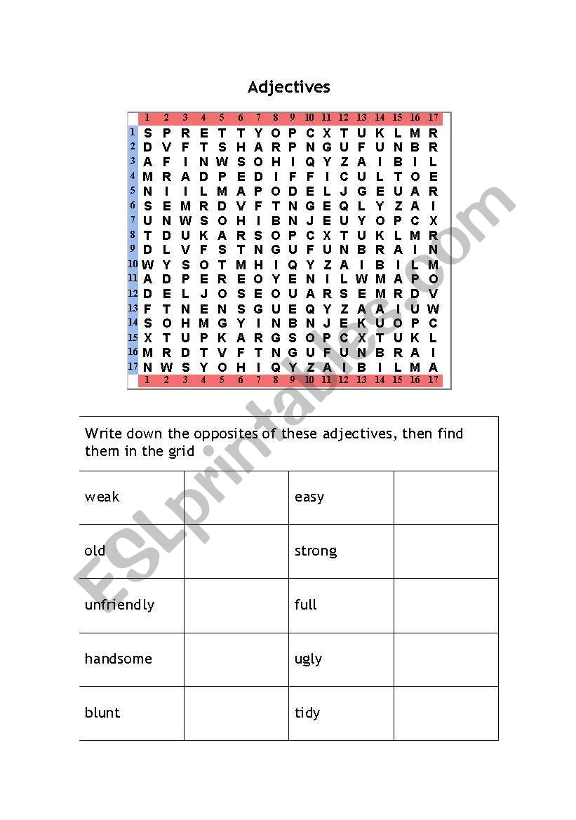 Adjective Word Search worksheet