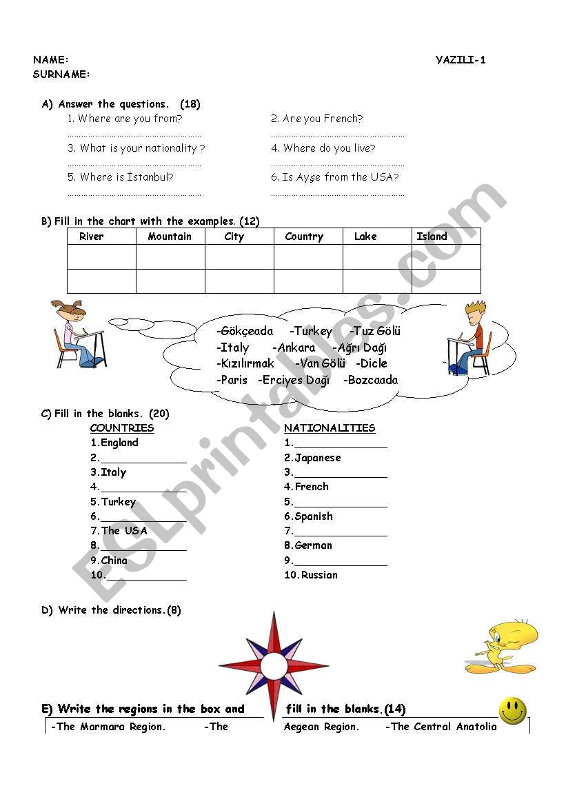 exam worksheet