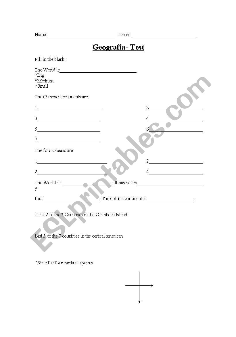 Geography test worksheet