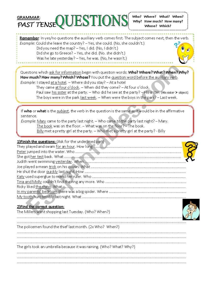 Questions - Past Tense worksheet