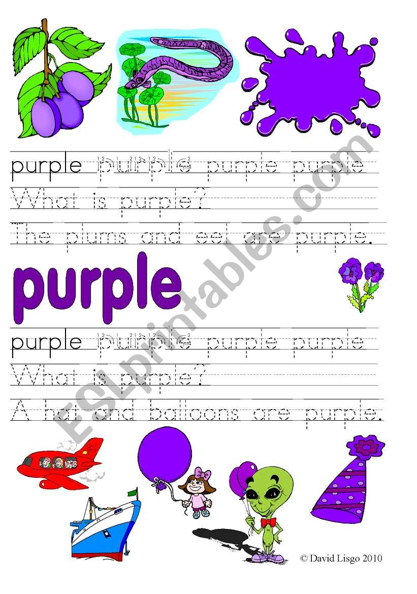 What is purple/yellow?: 4 worksheets in color and B & W