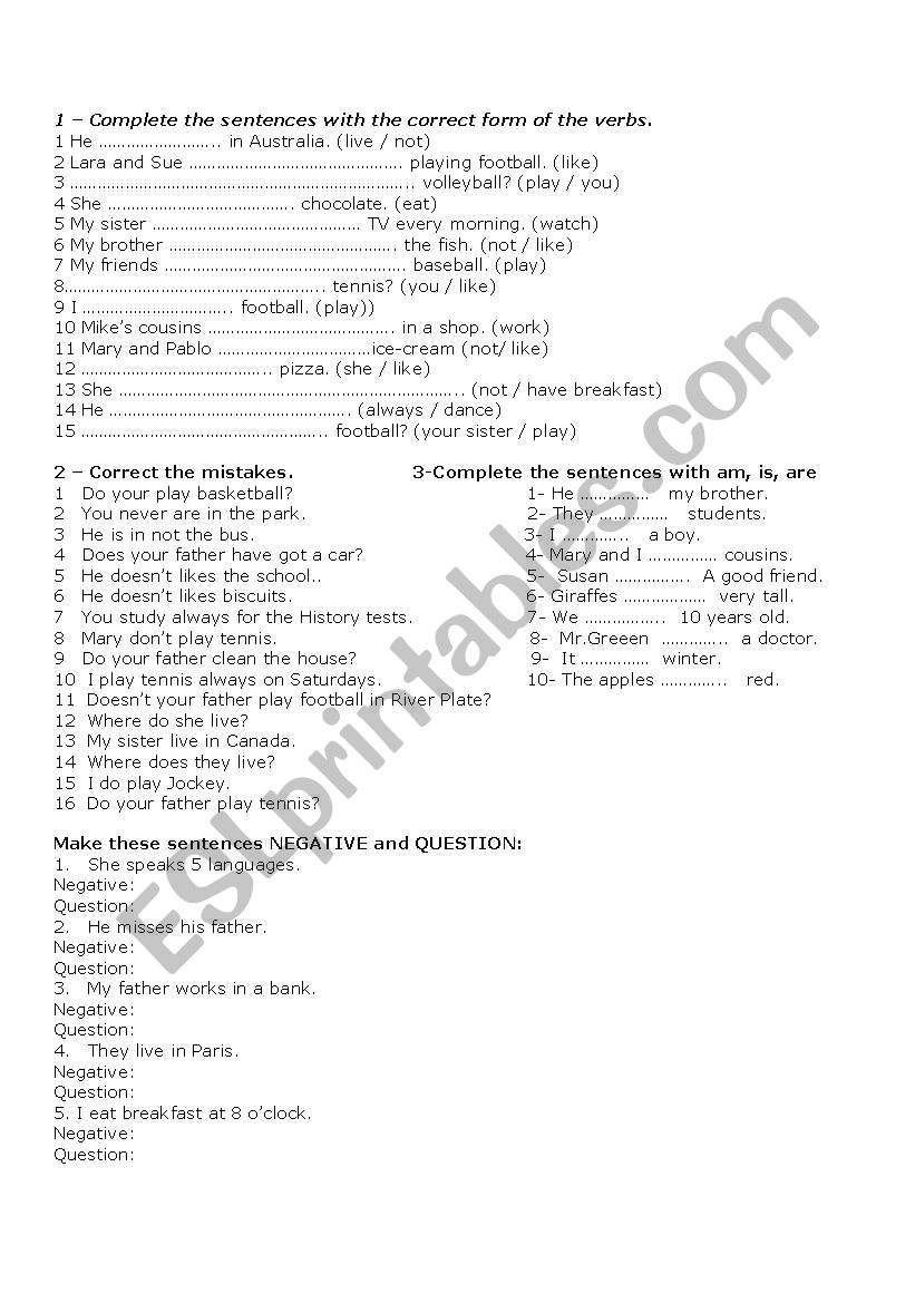  Present Tense worksheet