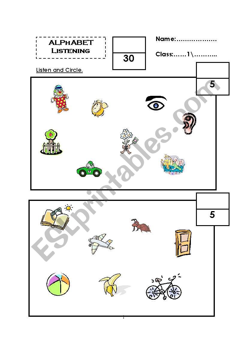 Alphabet listening test worksheet