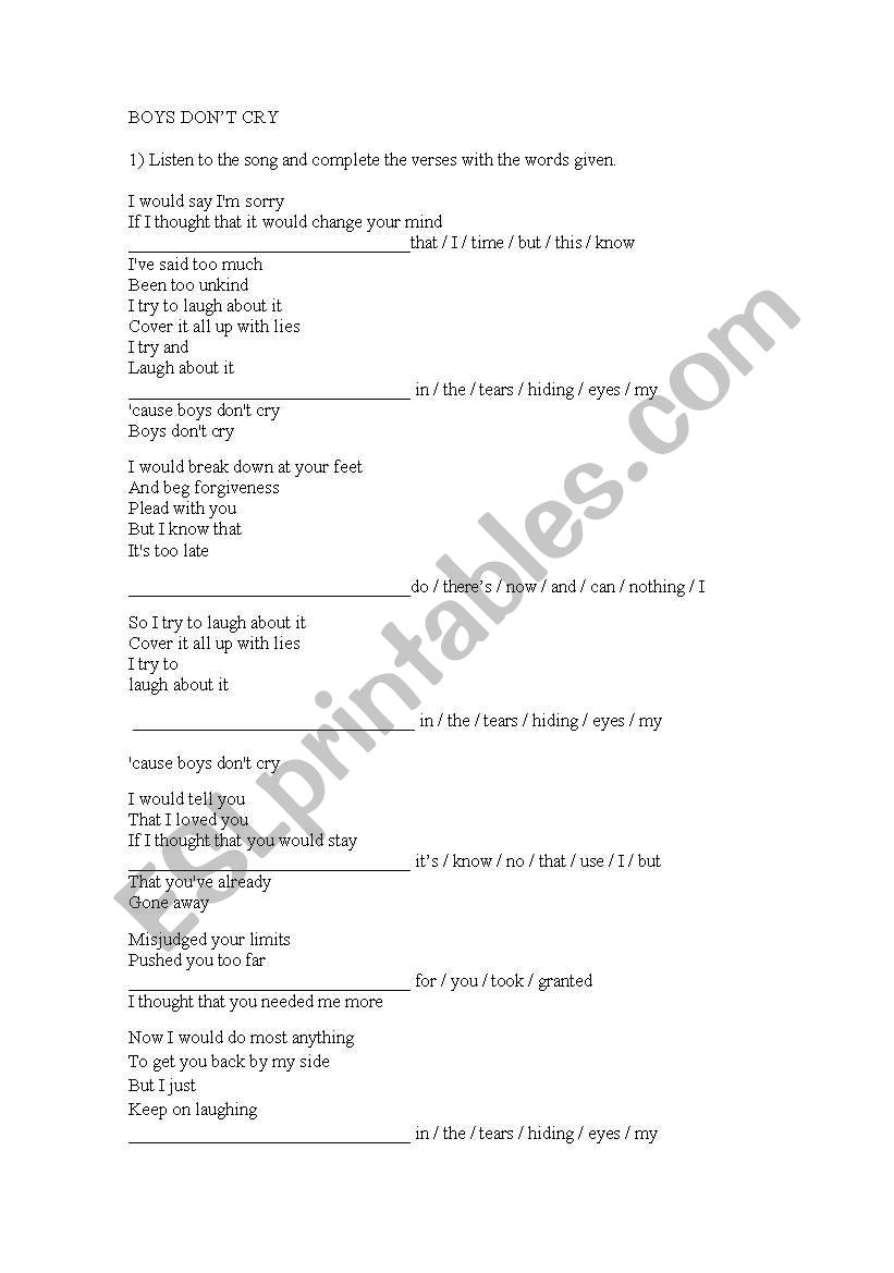 boys dont cry worksheet