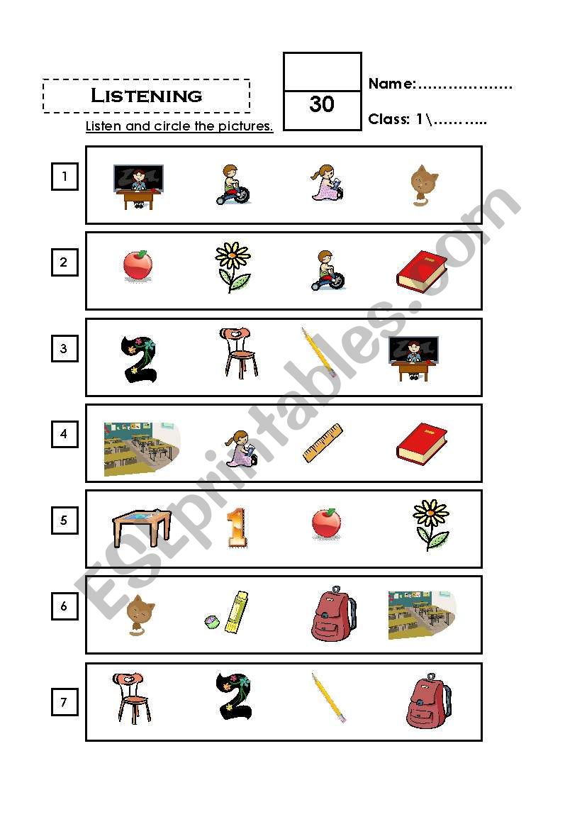 School objects worksheet