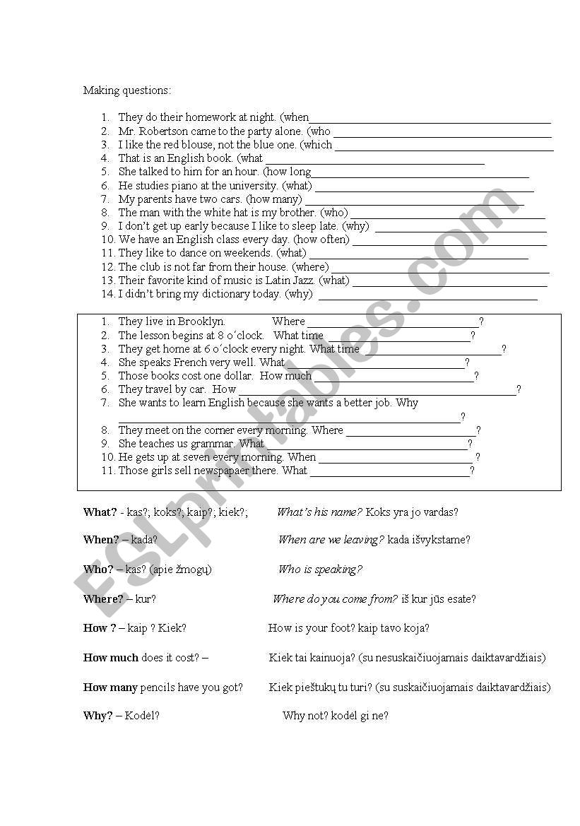 wh questions worksheet