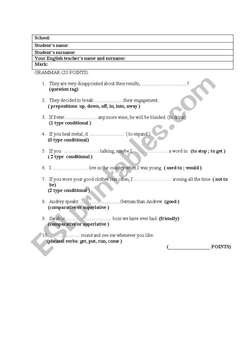 grammar exercises worksheet