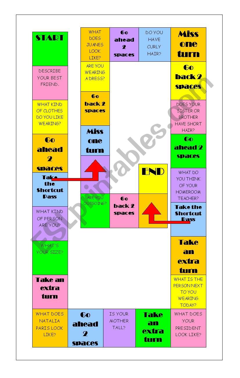 DESCRIBING GAME BOARD worksheet