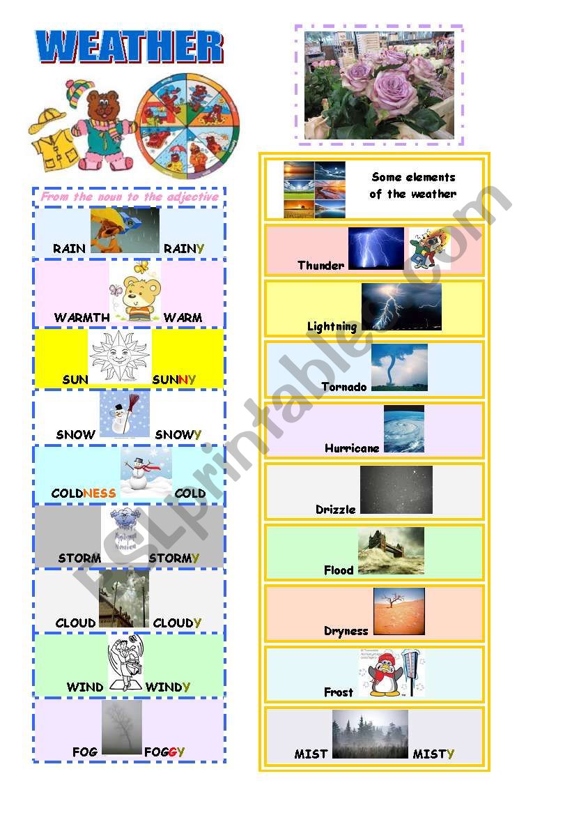 30 questions about natural events and 5 bookmarks with vocabulary  for a good weather forecast