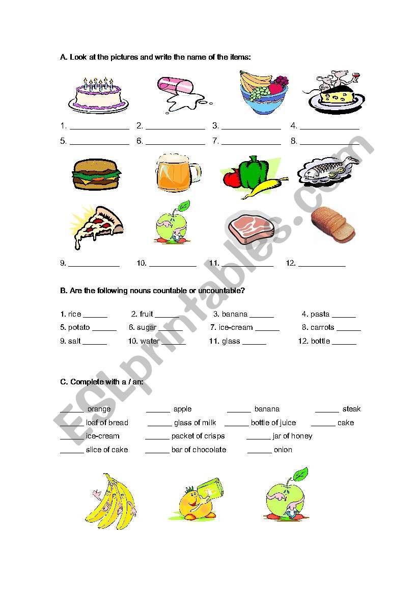 food worksheet