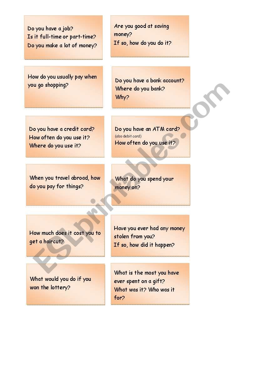 LetÂ´s Talk about Money - Conversation Cards