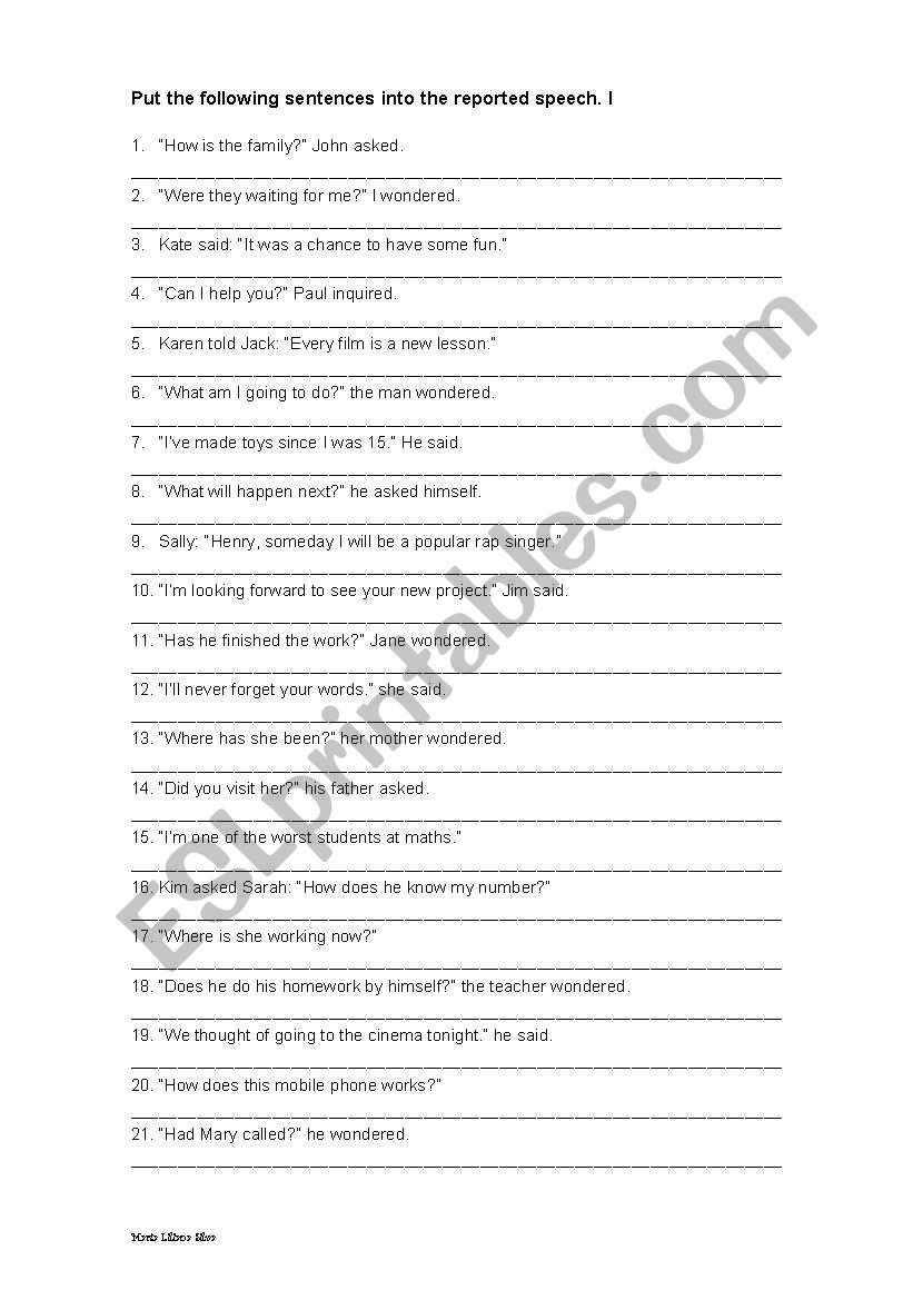 Reported speech 1 worksheet