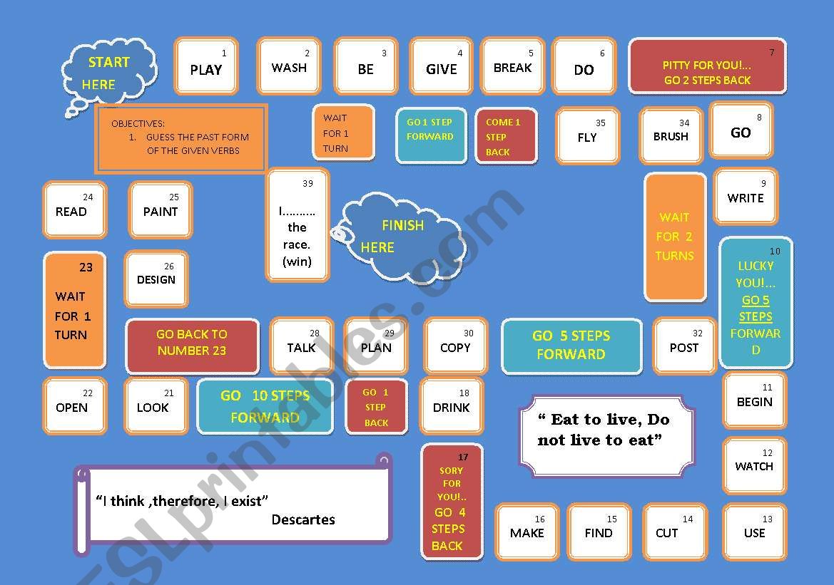 past verbs board game worksheet