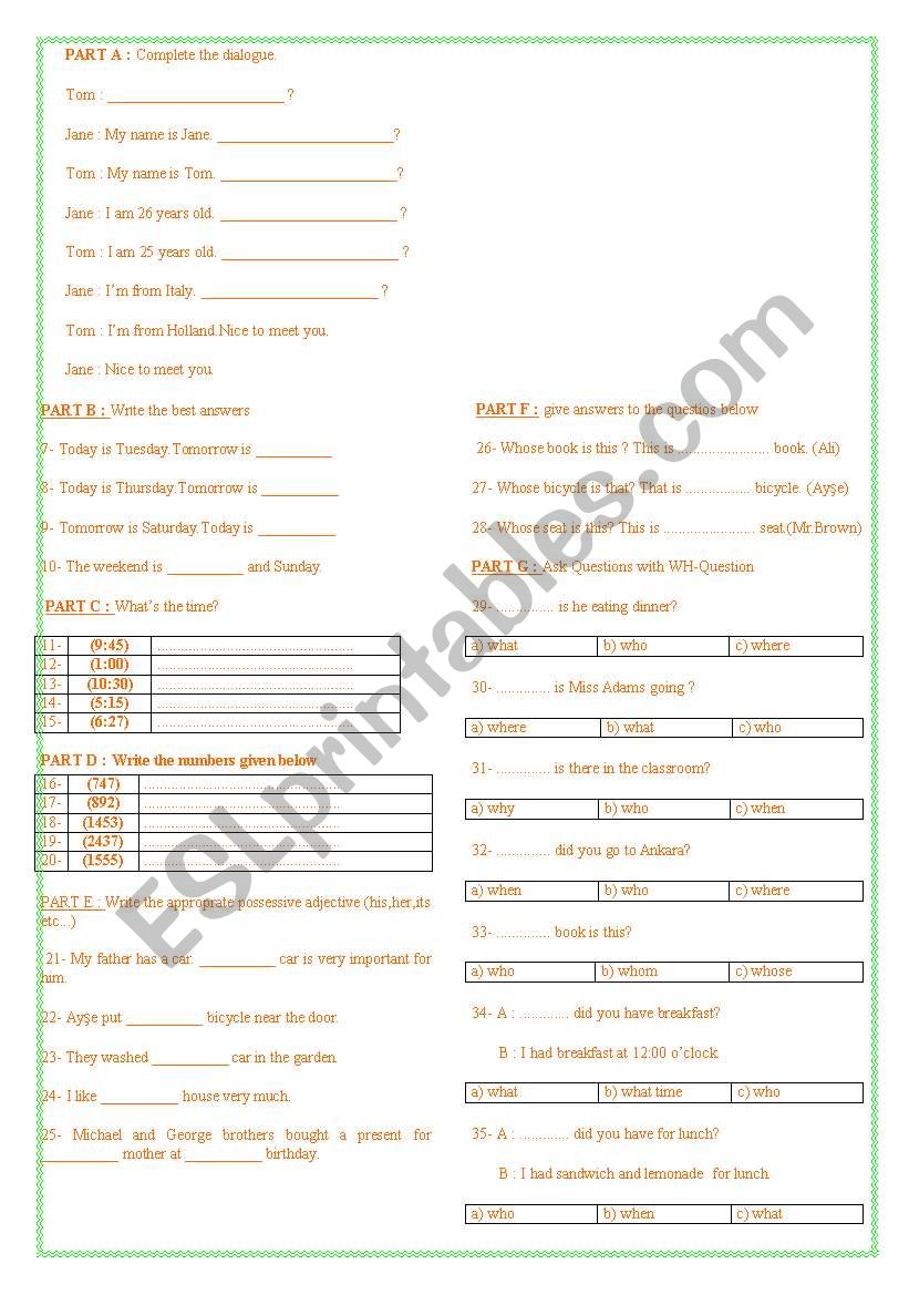 General exercises for elementary students