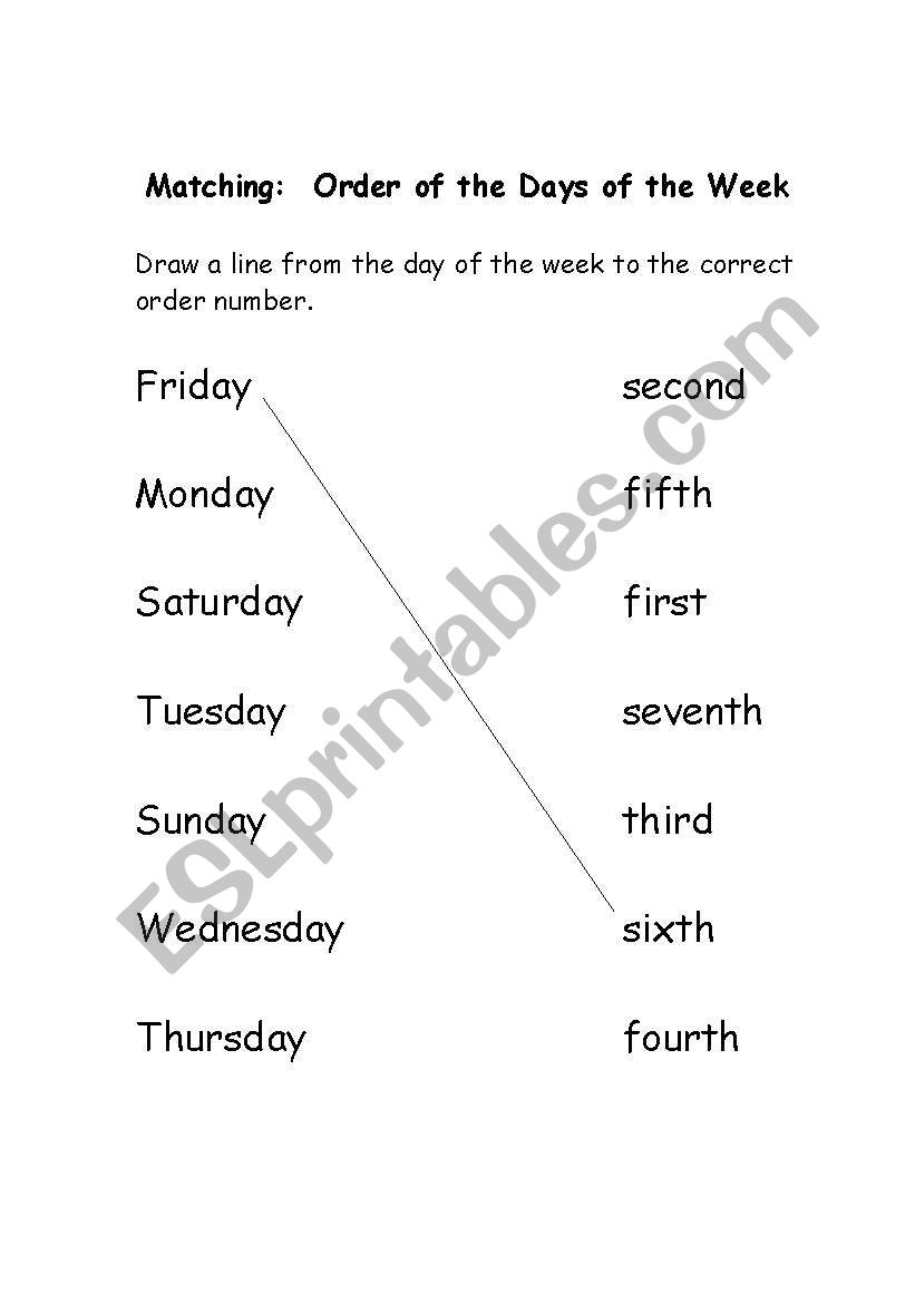 order of the days of the week worksheet
