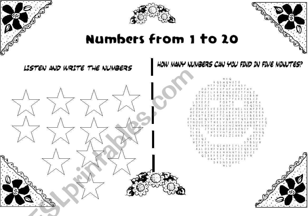 Numbers 1-20 worksheet