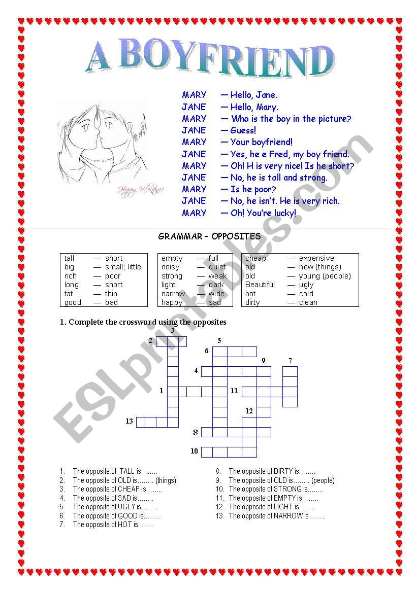 A BOYFRIEND worksheet