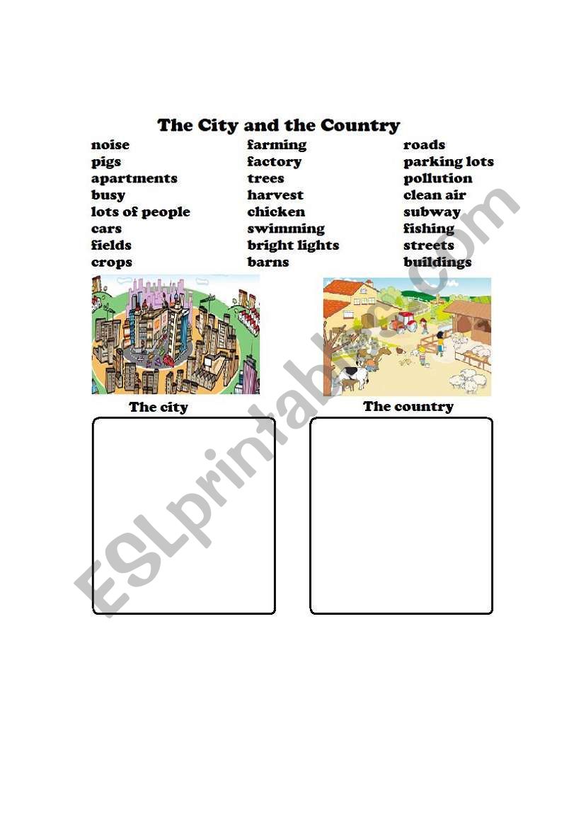the city and the country worksheet
