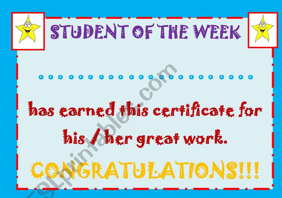 STUDENT OF THE WEEK CERTIFICATE
