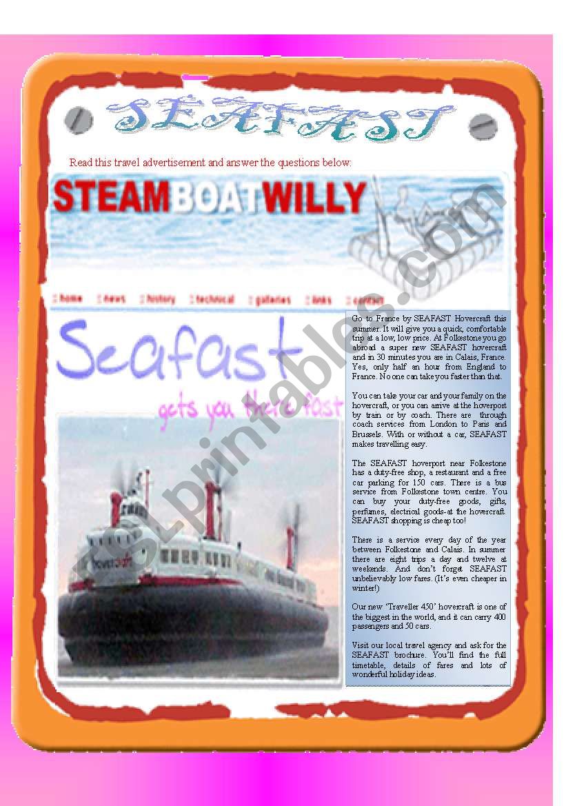 Reading - SEAFAST worksheet