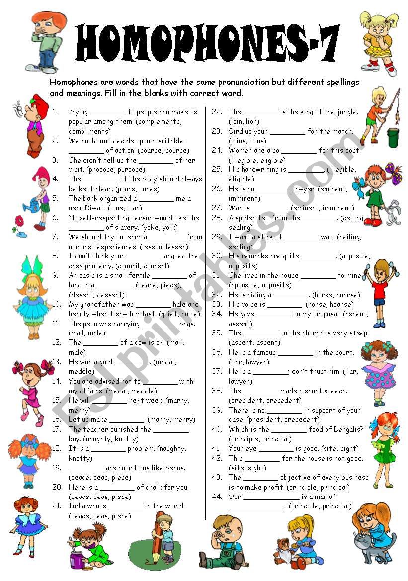 Homophones 7 Editable With Answer Key Esl Worksheet By Vikral